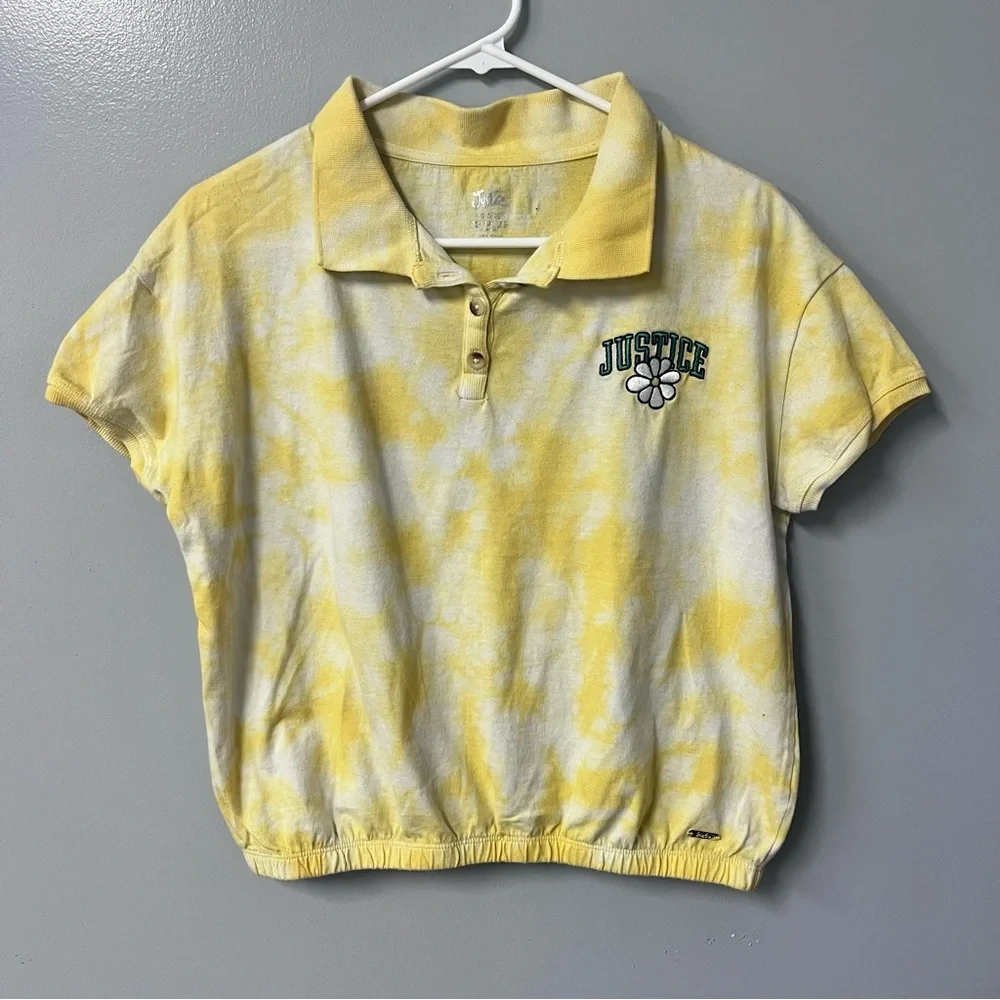 Justice Girls Size xl plus yellow tie dye cinch bottom‎ polo summer embroidered